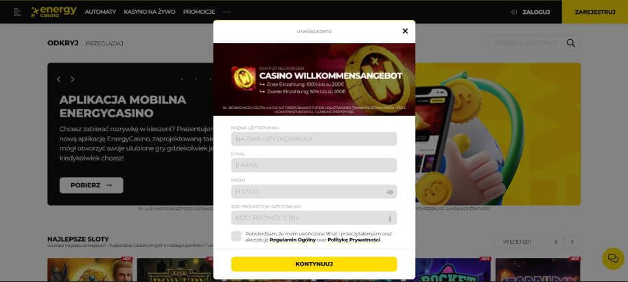 Energy Casino Registration