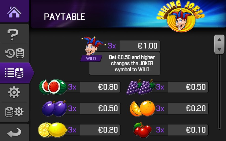 Smiling Joker online slot paytable