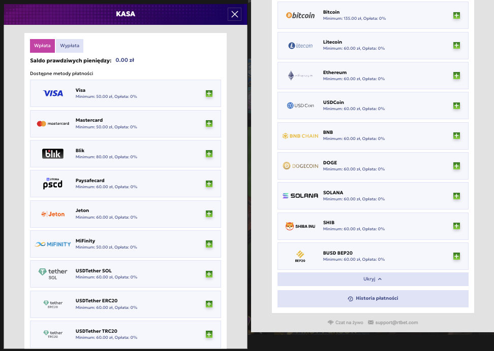 RTBet Casino deposit methods